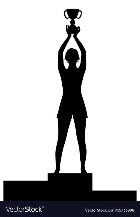 Woman silhouette on podium holding a championship Vector Image