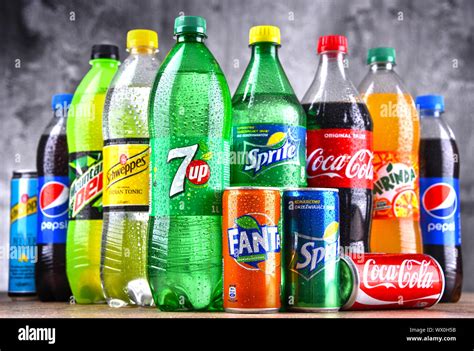 Bottles of global soft drink brands including products of Coca Cola ...