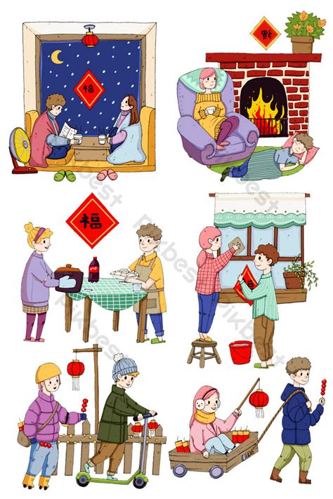 New Year Characters Collection Illustration PNG Images | PSD Free ...