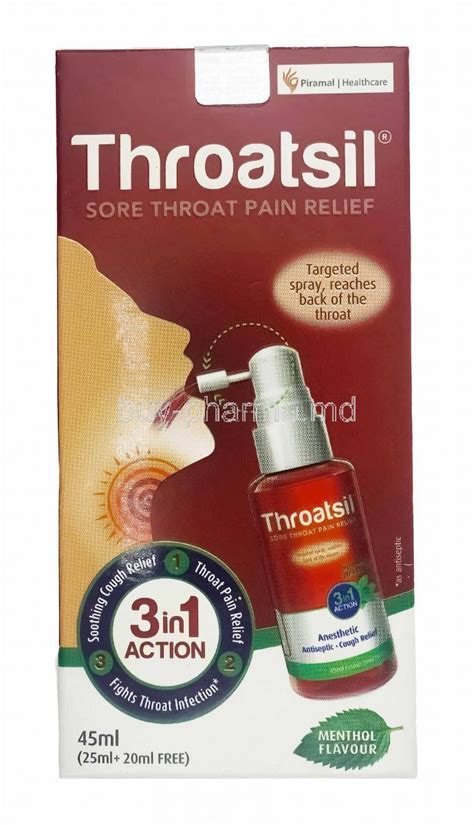 Buy Throatsil Sore Throat Pain Relief Spray, Benzocaine/ Amylmetacresol/ Alcohol Online - buy ...