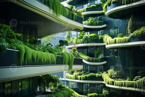 Sustainable green building in modern city. Green architecture. Eco ...