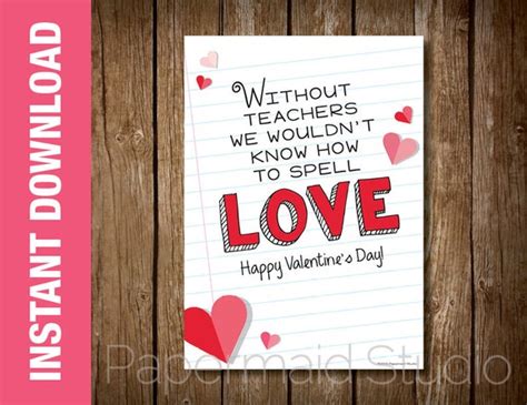 PRINTABLE Teacher Valentine Card Valentine's Day Card | Etsy