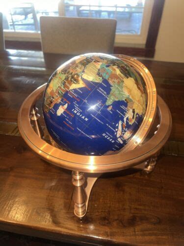 Semi-Precious Gemstone Rotating World Globe Map Lapis Ocean Brass Compass | eBay