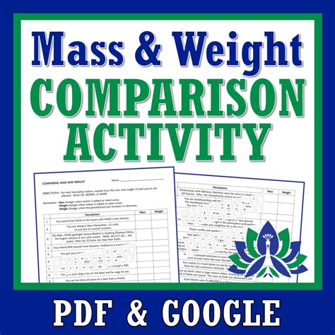 Mass and Weight Comparison Worksheet - Flying Colors Science