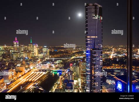 Melbourne at night with Eureka Tower Stock Photo - Alamy