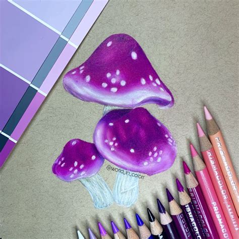 Purple Mushroom Drawing | Prismacolor art, Colored pencil artwork ideas, Realistic drawings