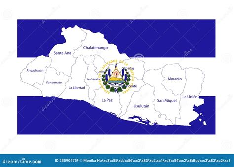 El Salvador Flag with Map and Regions Stock Vector - Illustration of ...