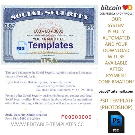 Fully Editable Ssn Usa Psd Template with Social Security Card Template Psd ...