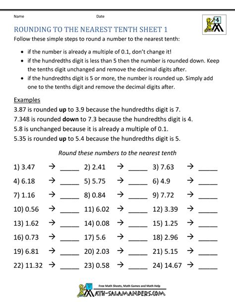 Round To The Nearest Tenth Worksheet