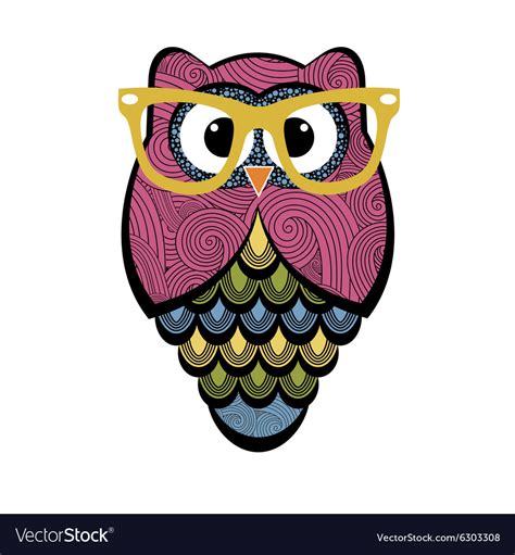 Cute colorful owl with glasses Royalty Free Vector Image