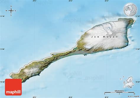 Satellite Map of Jan Mayen, shaded relief outside