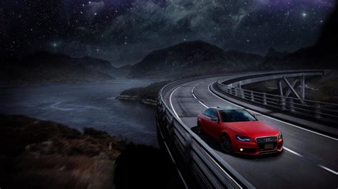 Audi, Audi A4, Audi B8, Red cars, Car, Mountains, Starry night, Road ...