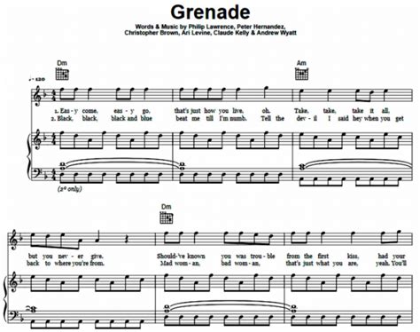 Bruno Mars - Grenade Free Sheet Music PDF for Piano | The Piano Notes