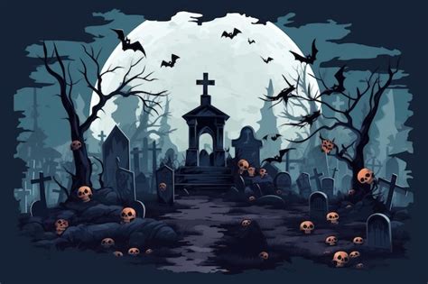 Premium AI Image | Halloween background Illustration of a graveyard scene and halloween pumpkins