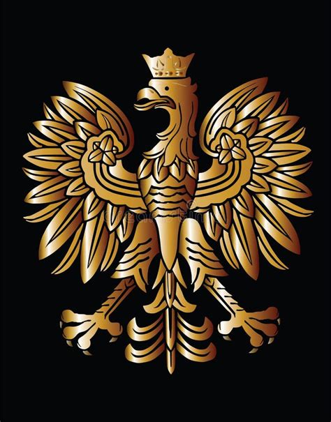 Gold Poland Coat of Arms, Seal, National Emblem, Isolated on Black ...