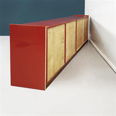Italian Mid-Century Modern Rectangular Red Lacquered Solid Wood Sideboard, 1980s For Sale at 1stDibs