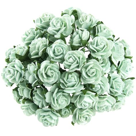 25 PASTEL GREEN MULBERRY PAPER OPEN ROSES 25 MM | [134923] - Wild Orchid Crafts