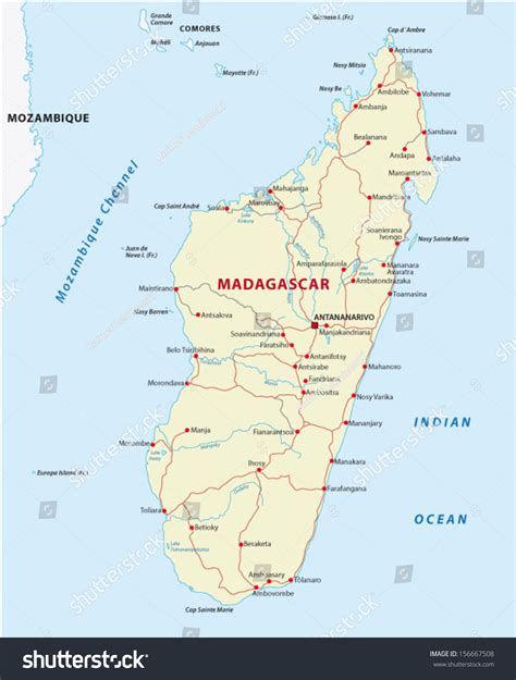 Madagascar Road Map Stock Vector Illustration 156667508 : Shutterstock