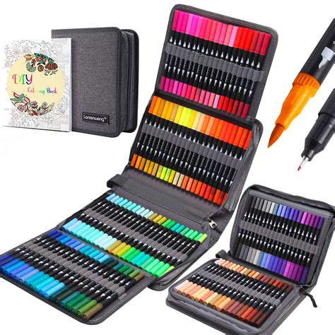 Buy 120 Colors Duo Tip Art Markers,LANRENWENG Fine Brush Tip Colored Pens Set with Canvas Bag ...