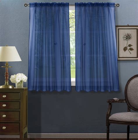 2pc Navy Blue Solid Sheer Voile Window Curtain Set, Two (2) Rod Pocket ...