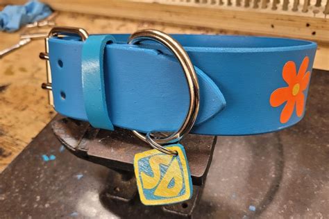 Leather Dog Collar Scooby Doo themed Flowers Scooby Tag | Etsy