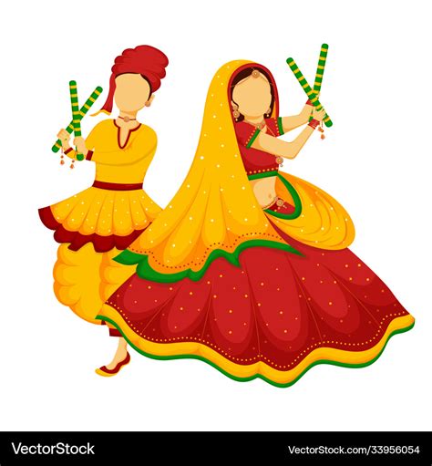 Dandiya or garba couple dancing Royalty Free Vector Image