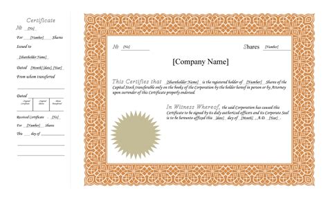 Editable Stock Certificate Template