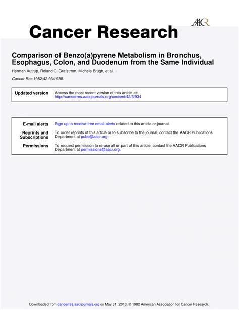 (PDF) Comparison of benzo[a]pyrene metabolism in bronchus, esophagus ...