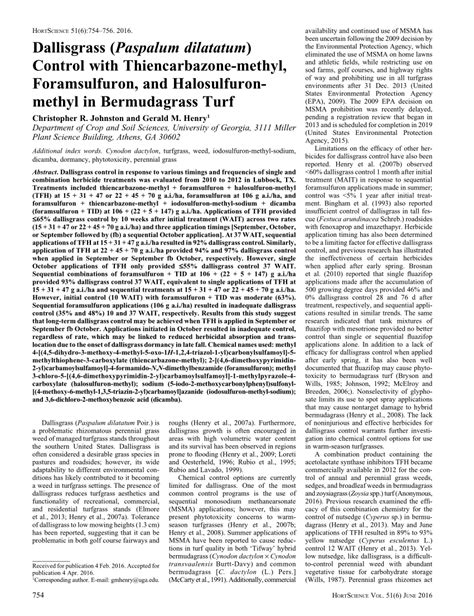 (PDF) Dallisgrass (Paspalum dilatatum) Control with Thiencarbazone-methyl, Foramsulfuron, and ...