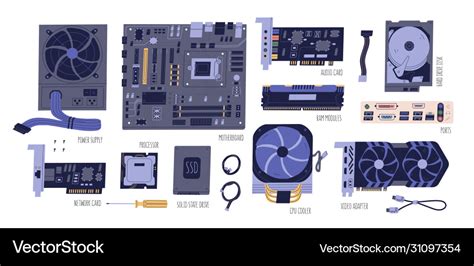 Collection computer components pc and laptop Vector Image