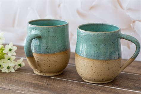 Drinkware Large green handmade stoneware pottery mug Home & Living Kitchen & Dining etna.com.pe