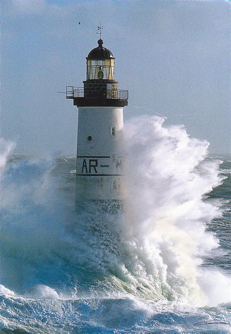 Lighthouses on Post Cards: Ar Men Lighthouse, Bretagne, France.