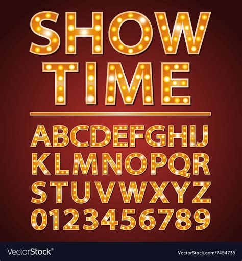 Orange neon lamp letters font show cinema Vector Image