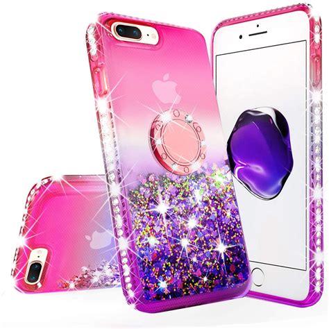 iPhone 7 Case, iPhone 8 Case, Liquid Floating Quicksand Glitter Phone Case Girls Kickstand,Bling ...