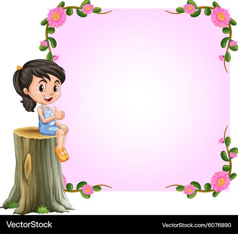 Asian girl and pink border with flowers design Vector Image