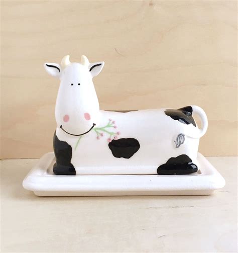 Cow Butter Dish - Butter Dish With Lid - Ceramic Butter Dish - Housewarming Gift - Holstein Cow ...