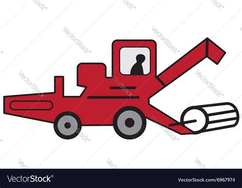 Cartoon red combine harvester Royalty Free Vector Image