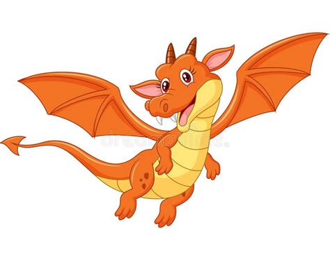 Cartoon cute orange dragon flying isolated on white background. Illustration of #Sponsored , #Ad ...