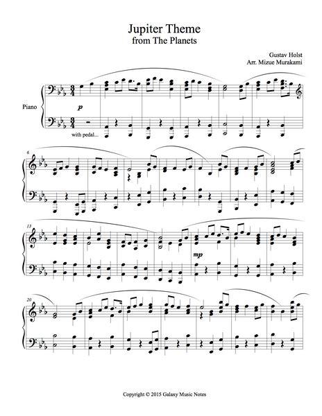 Jupiter Theme [The Planets] by Holst | Advanced piano solo sheet