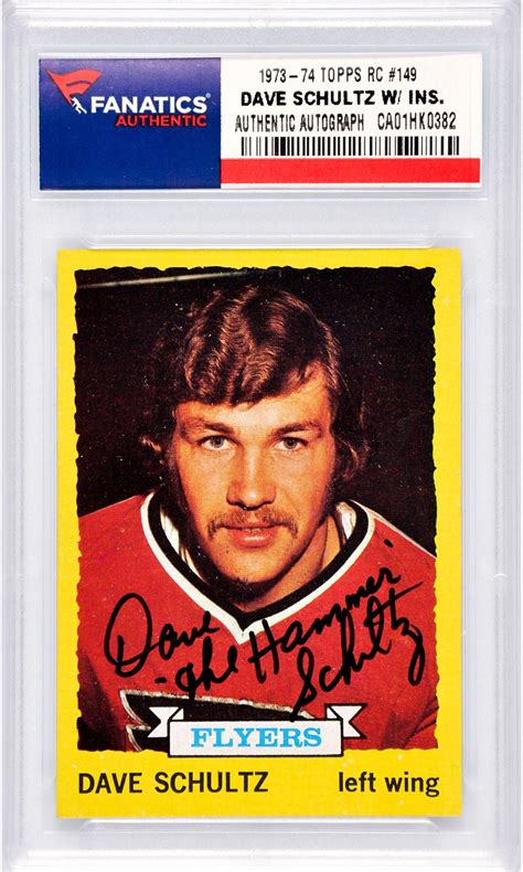 Dave Schultz Hockey Slabbed Autographed Rookie Cards