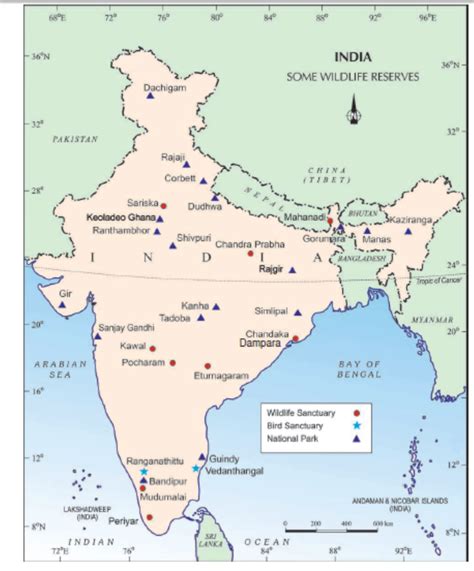 National Parks, Bird Sanctuaries and Wildlife Sanctuaries of India - Map