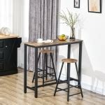 HOMCOM Industrial Dining Table Set, 3 Piece Rectangular Bar Table and Chairs Set, Breakfast ...