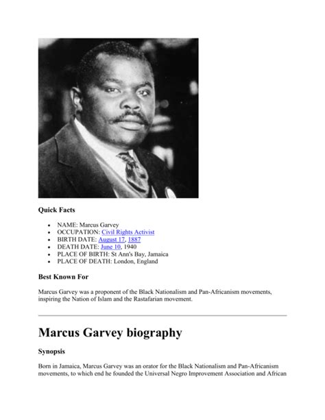 Marcus Garvey biography