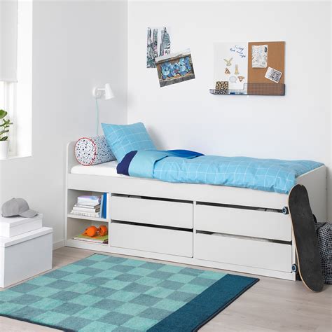 SLÄKT white, Bed w storage+slatted bedbase, 90x200 cm - IKEA