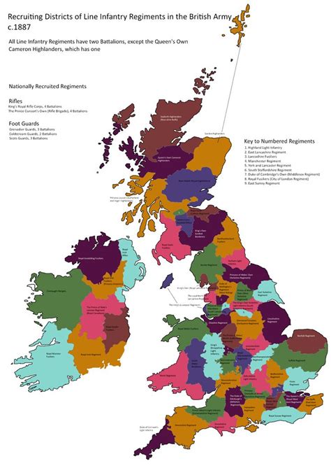 Recruiting Areas of British Army Line Infantry Regiments in 1887