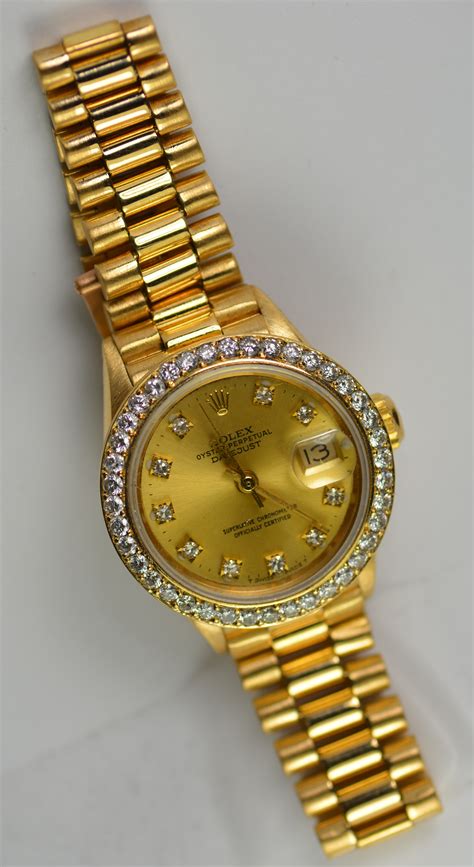 18k Yellow Gold Ladies Rolex Datejust Diamond Dial & Bezel w/ Box - Tangible Investments