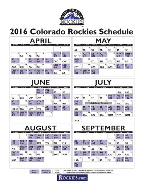 Colorado Rockies Schedule 2015 | Examples and Forms