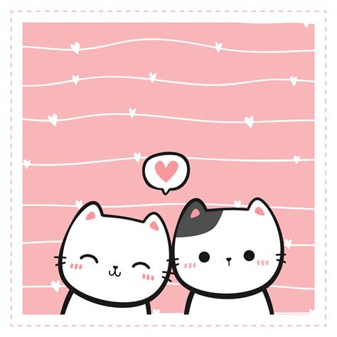 kitty cat lover couple cartoon doodle valentine card illustration ...