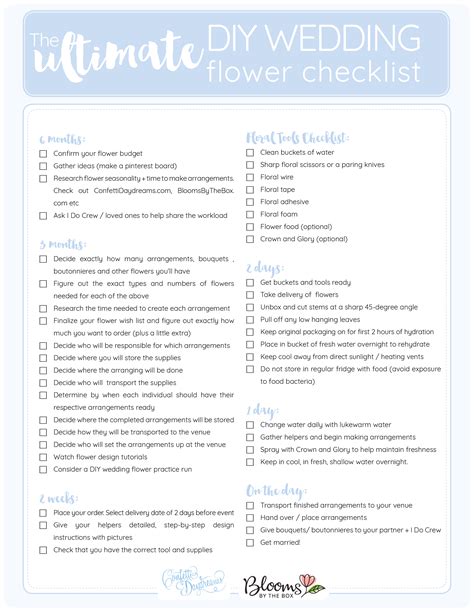 Wedding Flower Checklist Printable - Free Printable Wedding