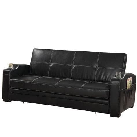 Coaster Faux Leather Storage Pocket Sleeper Sofa in Black | Cymax Business